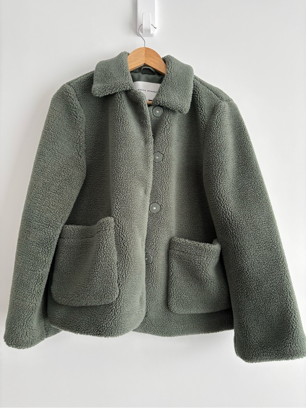 Rebecca Minkoff green grey teddy jacket size M